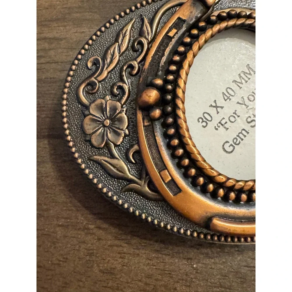 Western Horseshoe Belt Buckle Copper‎ Tone Floral Oval 30x40mm Gemstone Mount